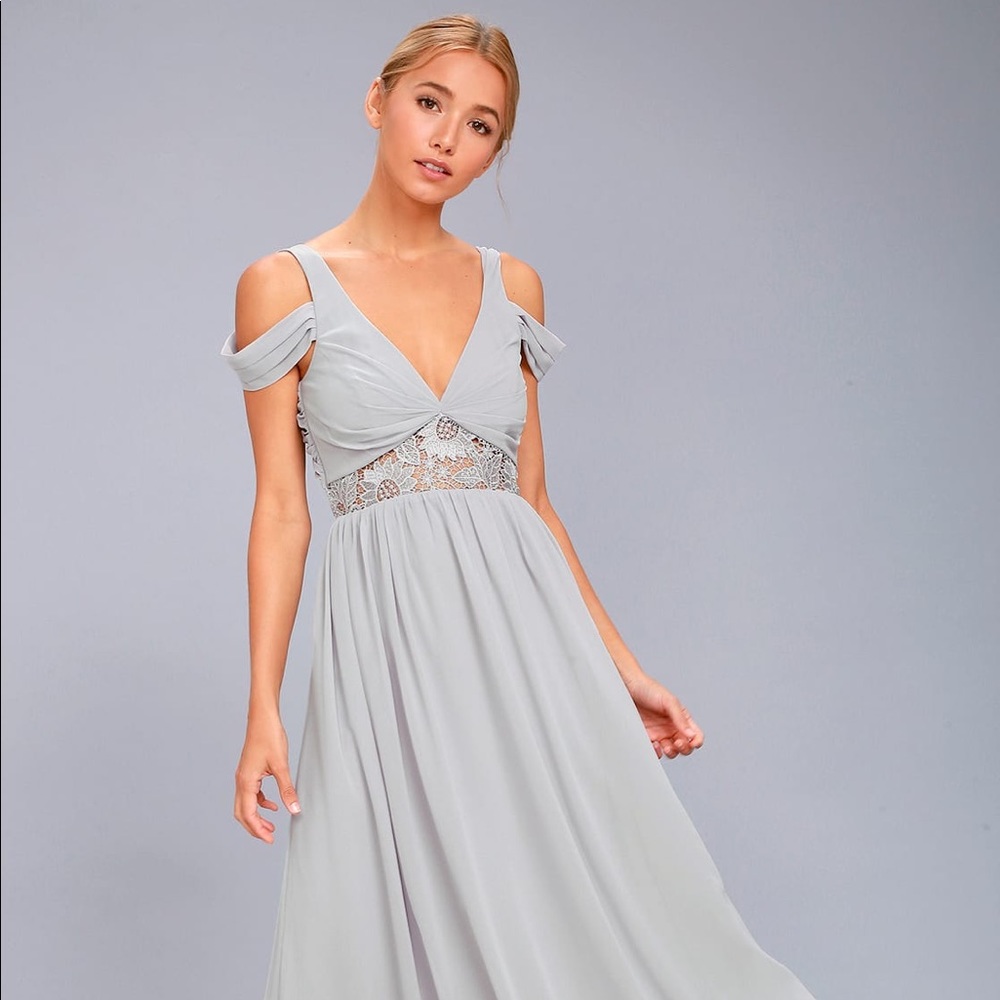 Chiffon exposed shoulder maxi dress
